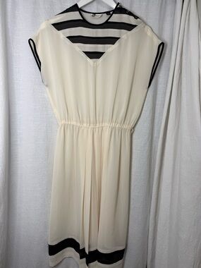 Lancetti VintageIvory and Black Stripe Chiffon Dress sz L